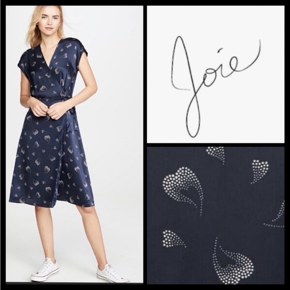 BETHWYN HEART PRINT WRAP SILK DRESS IN MIDNIGHT from Joie NWOT - Picture 1 of 8
